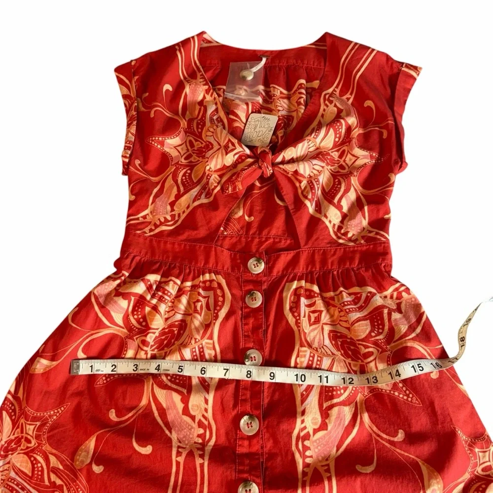 FREE PEOPLE RED ORANGE BOHO V-NECK BUTTON FRONT MIDI DRESS SIZE 0 NWT
